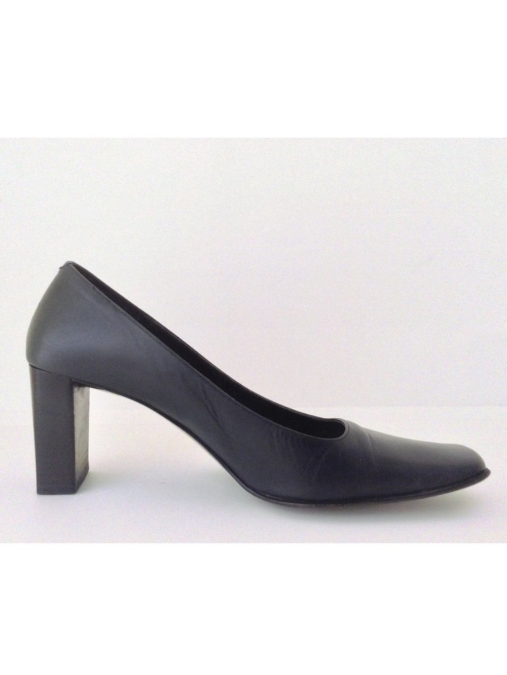 Vintage Coach Malorie B1 Navy Leather Square Toe Block Heels 8.5 Made Italy 90s